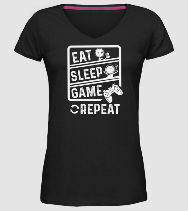 Eat sleep game repeat model negru pe tricou