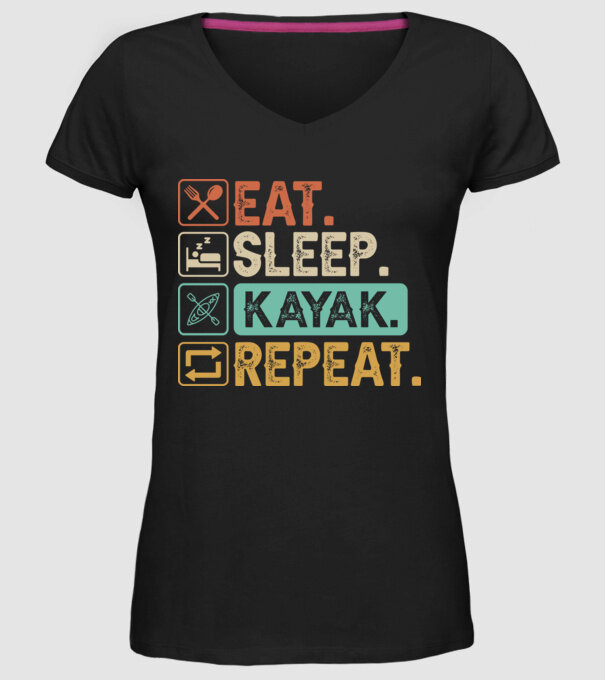 Eat Sleep Kayak model negru pe tricou