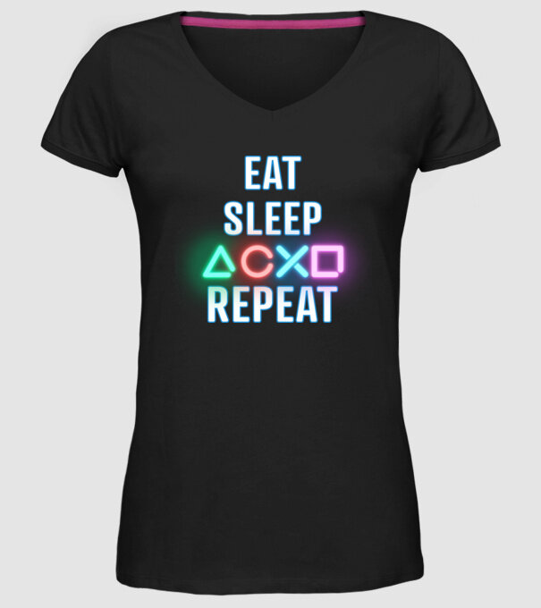 Eat sleep PS model negru pe tricou