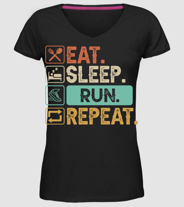 Eat Sleep Run Repeat model negru pe tricou