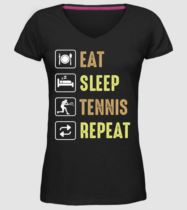 eat sleep tennis repeat model negru pe tricou