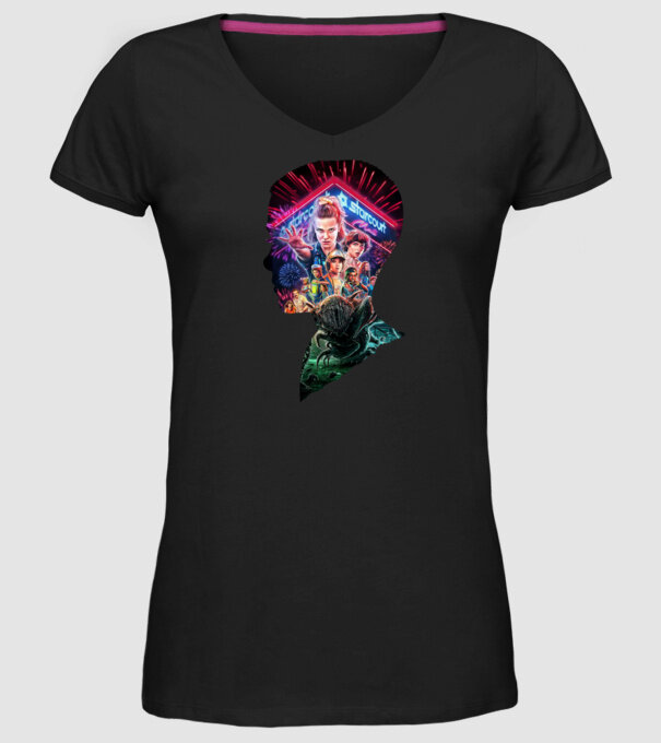eleven poster head model negru pe tricou