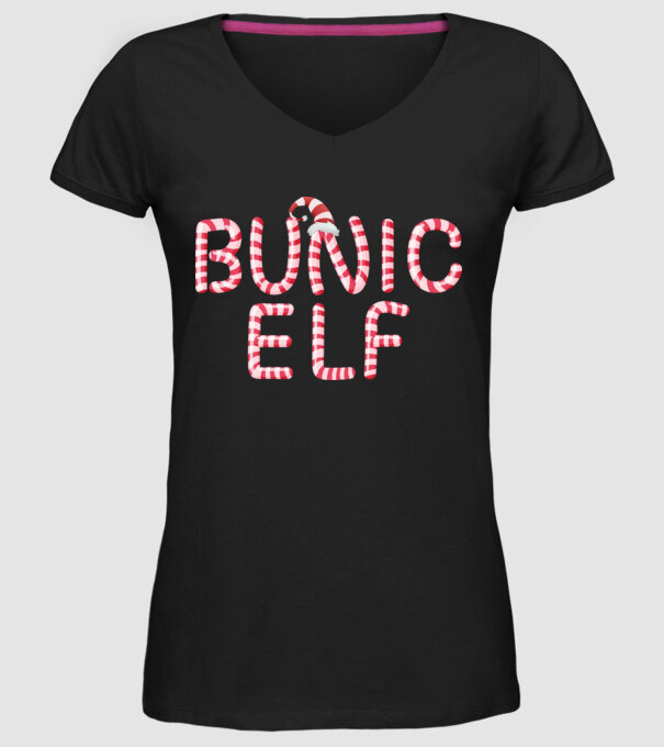 bunic elf model negru pe tricou