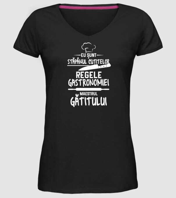 eu sunt stăpânul cuțitelor, regele gastronomiei, maestrul gătitului model negru pe tricou