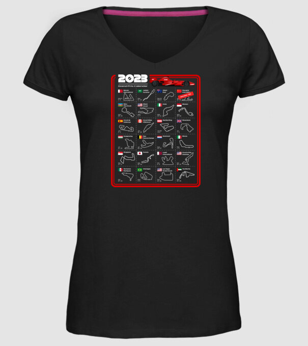 F1 2023 Formula Grand prix calendar model negru pe tricou