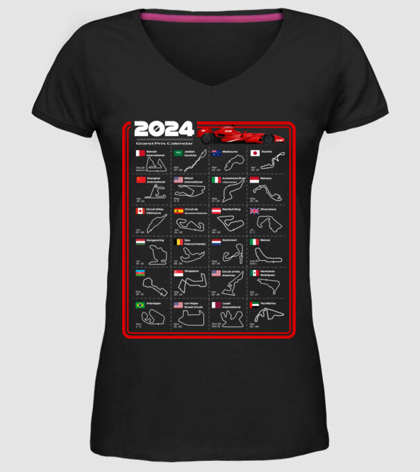 F1 calendar 2024 model negru pe tricou