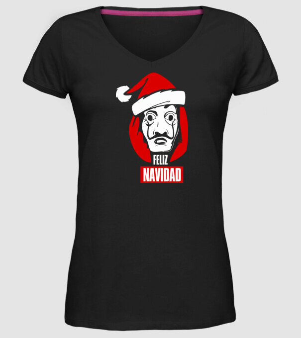 feliz navidad merry christmas money heist model negru pe tricou