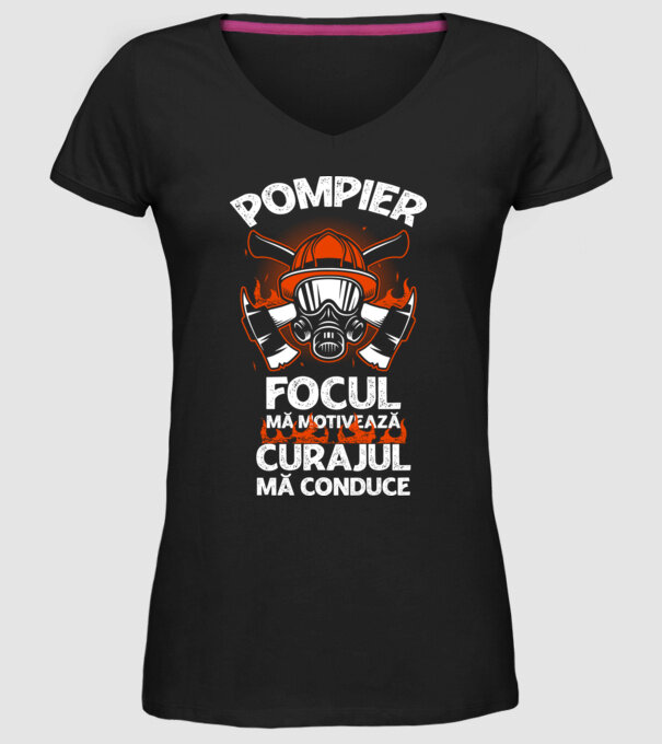 Focul mă motivează, curajul mă conduce Pompier model negru pe tricou