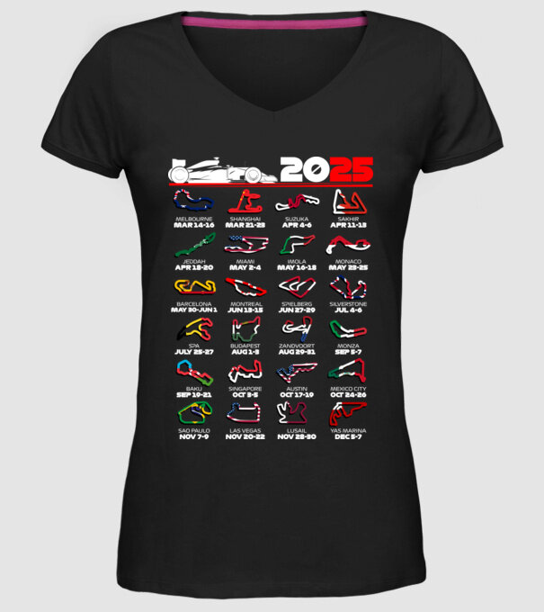 F1 calendar 2025 Negru model negru pe tricou