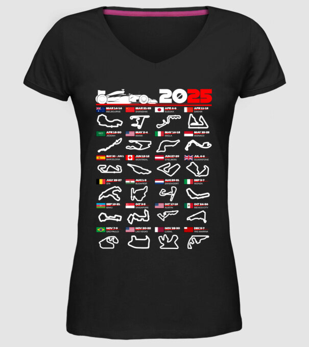 F1 calendar 2025 negru model negru pe tricou