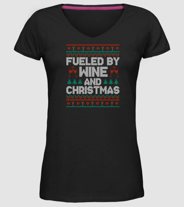Fueled by wine and christmas model negru pe tricou