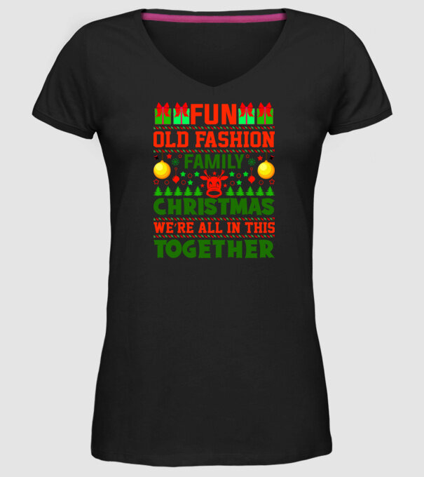 fun old fashion family christmas model negru pe tricou