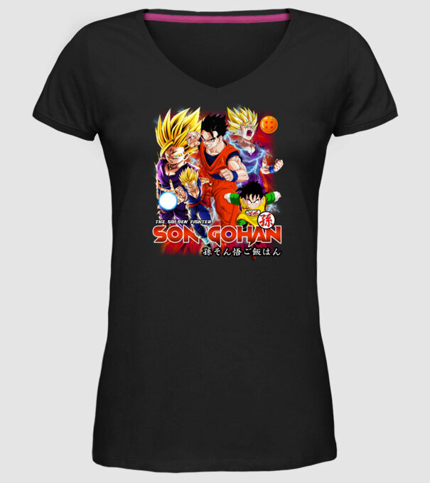 gohan dragonball model negru pe tricou