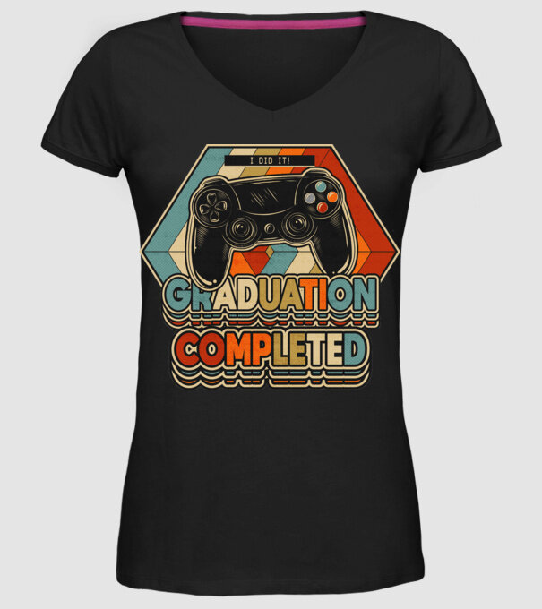 Graduatuion completed retro model negru pe tricou