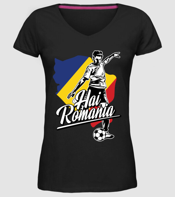 Hai romania fotbal model negru pe tricou