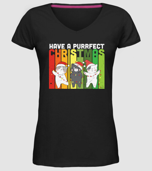 Have a purrfect christmas model negru pe tricou