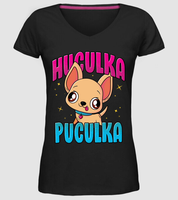 Huculka Puculka chivava model negru pe tricou