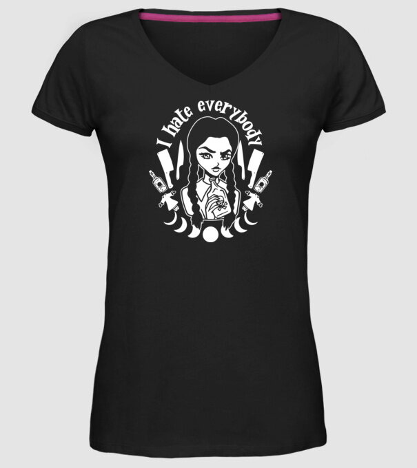 I hate everybody cartoon model negru pe tricou