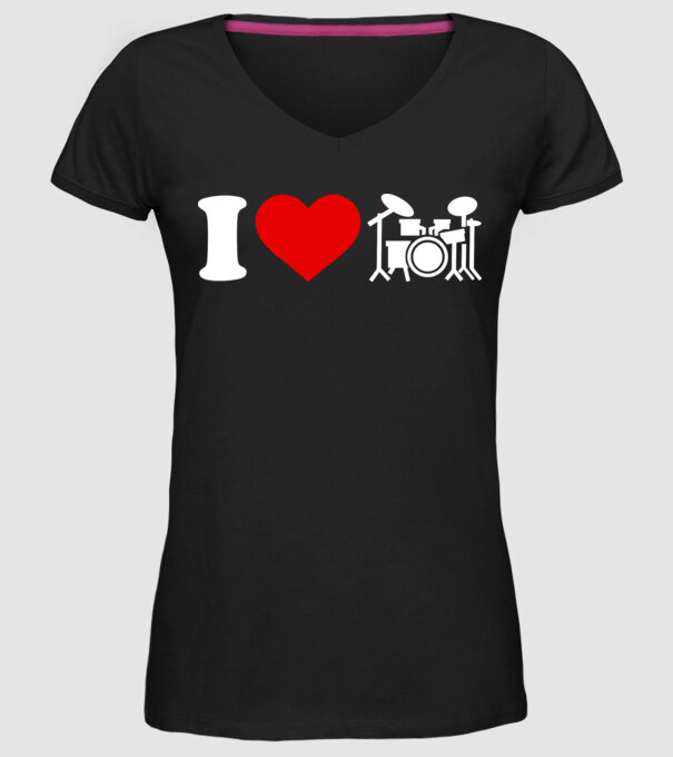 I love drum model negru pe tricou