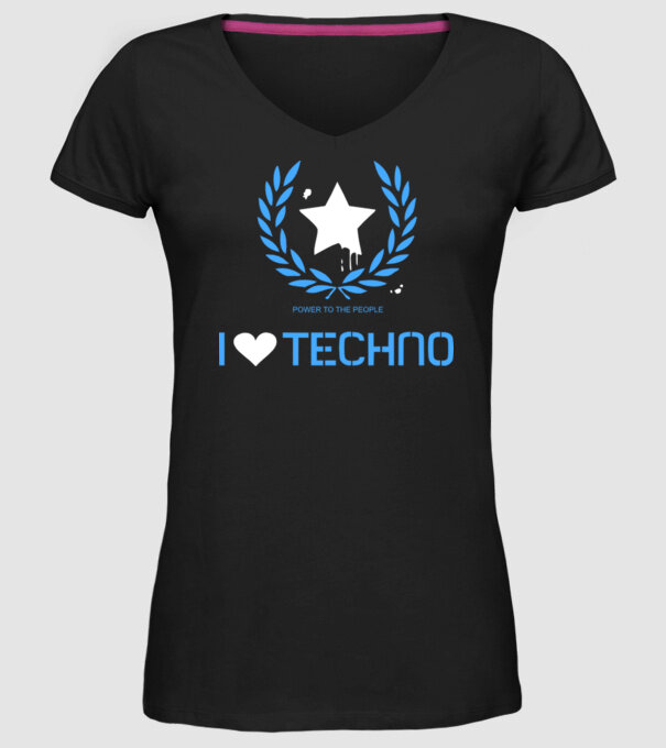 I love techno model negru pe tricou