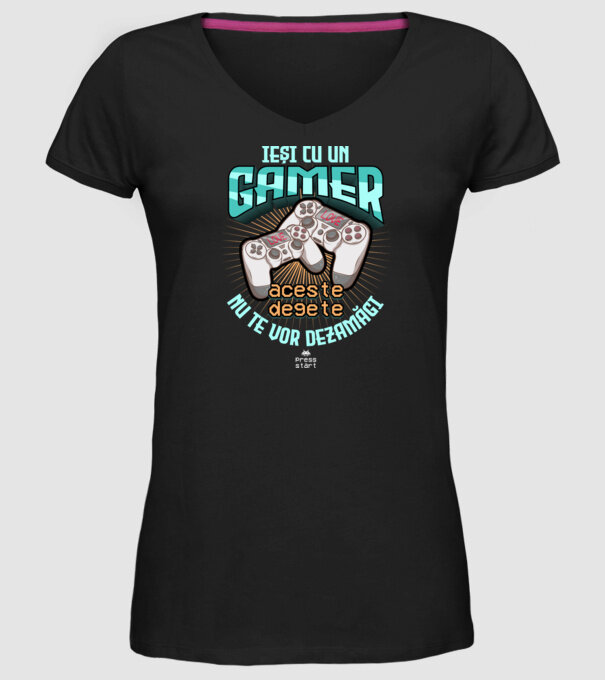 Ieși cu un gamer - aceste degete nu te vor dezamăgi model negru pe tricou