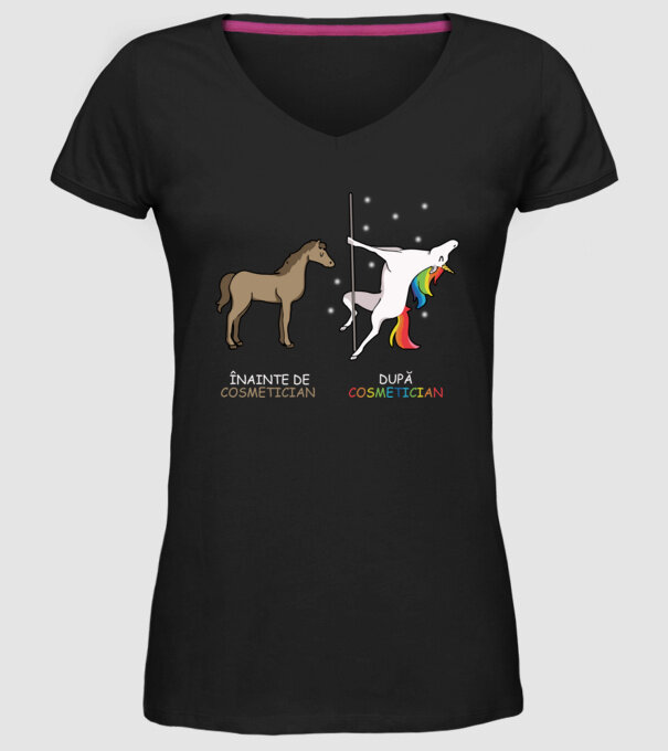 Înainte de cosmetician După cosmetician model negru pe tricou