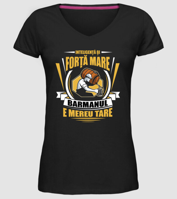 Inteligență și forță mare, barmanul e mereu tare model negru pe tricou