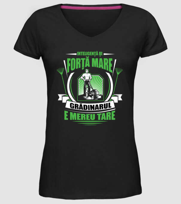Inteligență și forță mare, grădinarul e mereu tare model negru pe tricou
