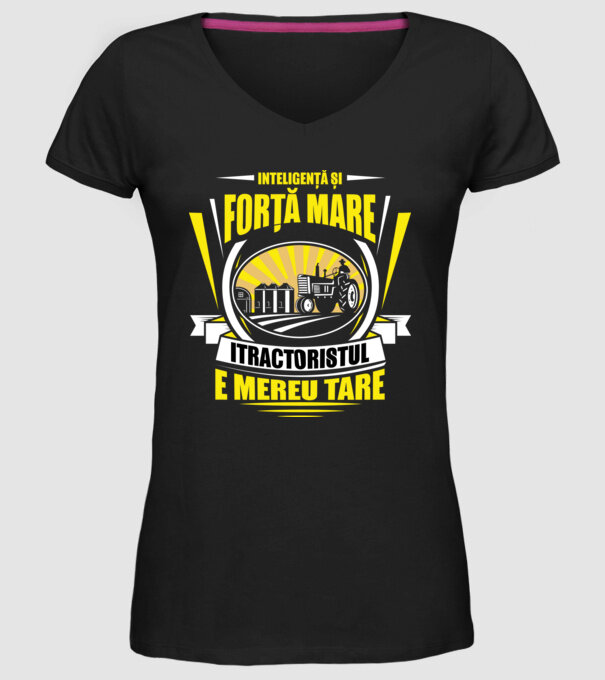 Inteligență și forță mare, tractoristul e mereu tare model negru pe tricou