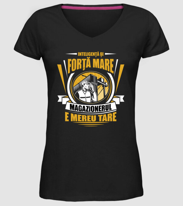 Inteligență și forță mare, magazionerul e mereu tare model negru pe tricou