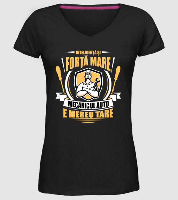 Inteligență și forță mare, mecanicul auto e mereu tare model negru pe tricou