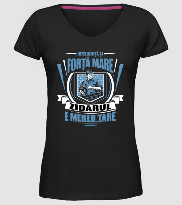 Inteligență și forță mare, zidarul e mereu tare model negru pe tricou