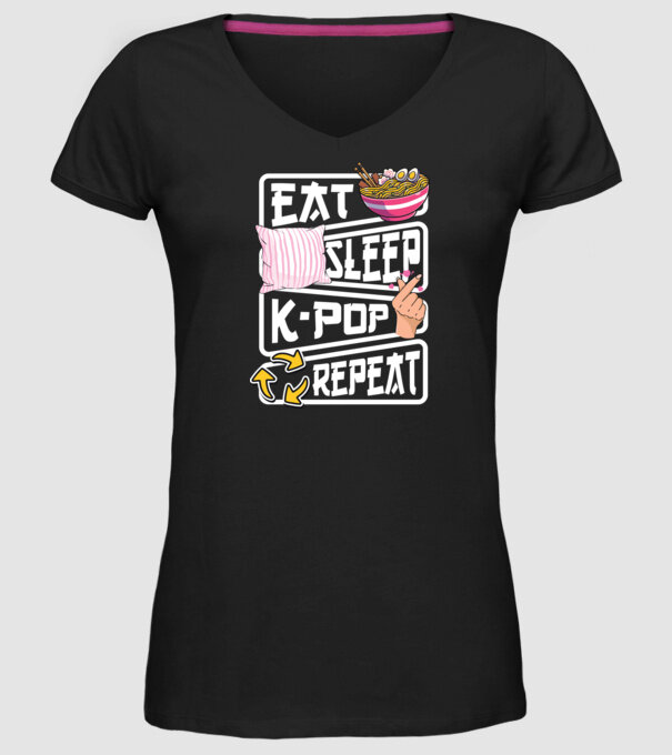 K-POP EAT SLEEP model negru pe tricou