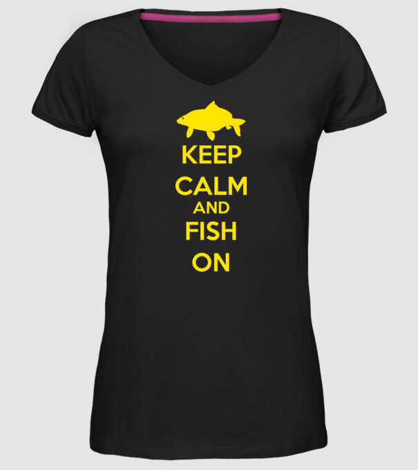 Keep calm and fish on model negru pe tricou