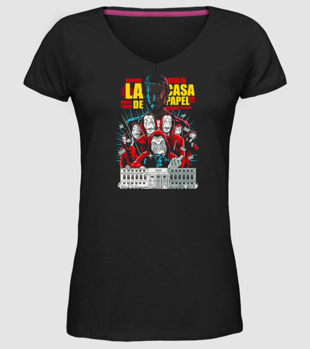 La casa de papel ilutración model negru pe tricou