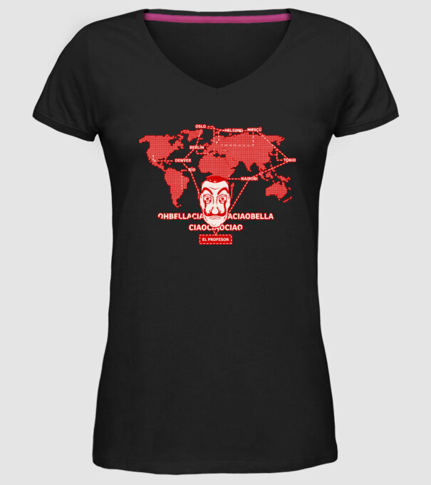 la casa de papel map model negru pe tricou