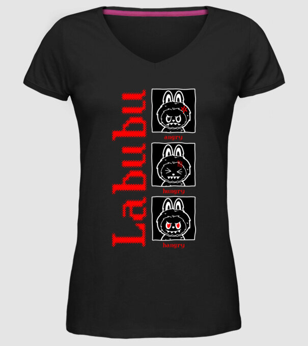 Labubu moods model negru pe tricou