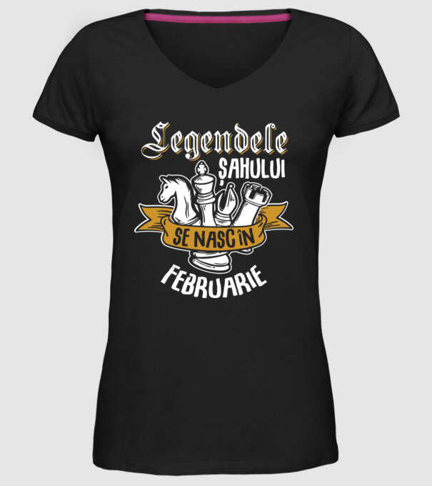 Legendele șahului se nasc în februarie model negru pe tricou