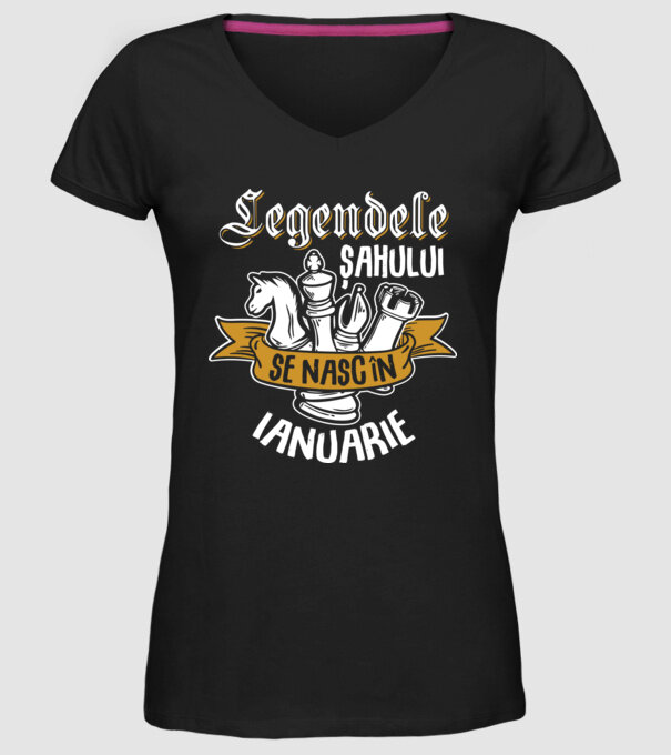 Legendele șahului se nasc în ianuarie model negru pe tricou