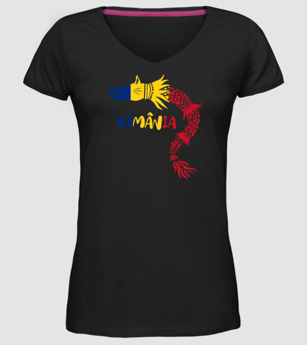 Lupul dacic model negru pe tricou