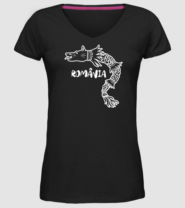 Lupul dacic alb model negru pe tricou