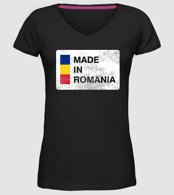 made in romania model negru pe tricou