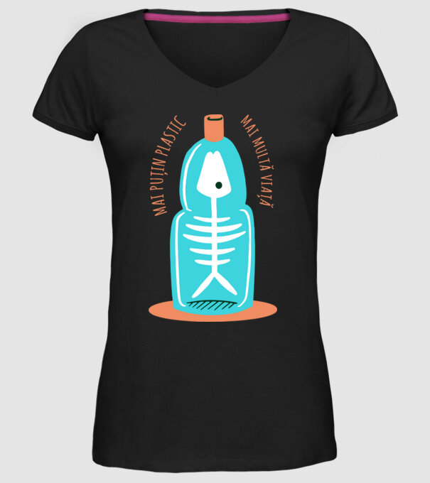 mai puțin plastic, mai multă viață model negru pe tricou