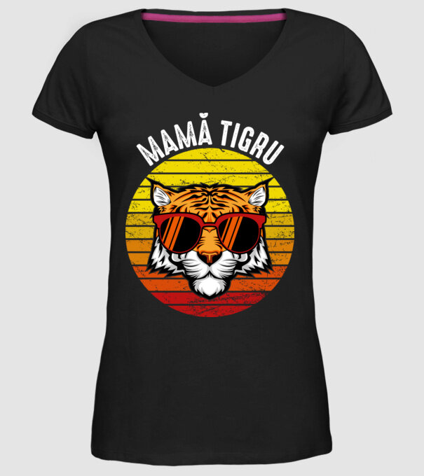 mamă tigru model negru pe tricou