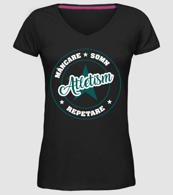 mâncare somn repetare ATLETISM model negru pe tricou