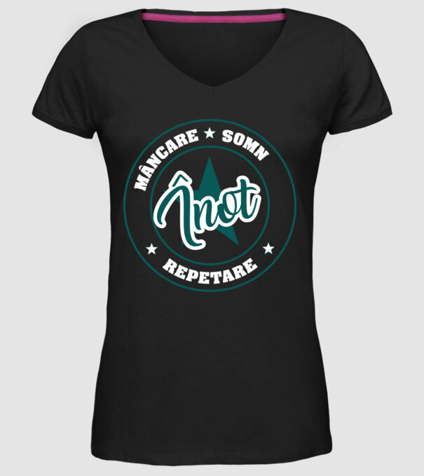 mâncare somn repetare ÎNOT model negru pe tricou