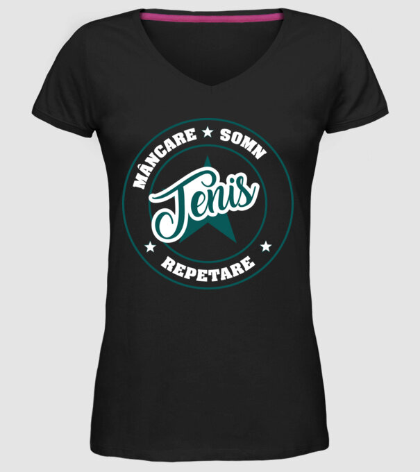 mâncare somn repetare TENIS model negru pe tricou