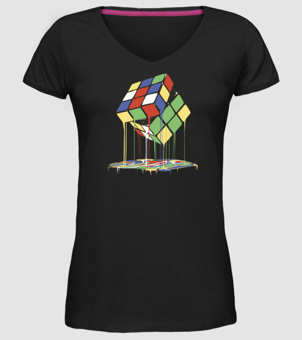 Melting Rubik cube model negru pe tricou