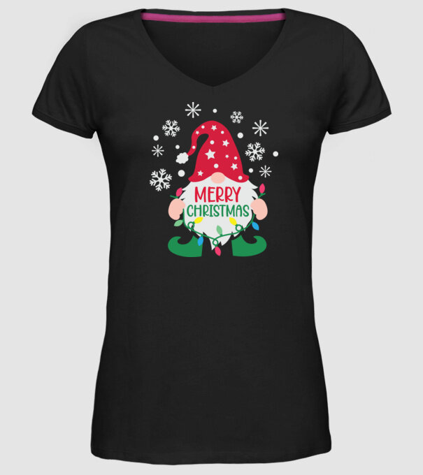 Merry christmas gnome model negru pe tricou