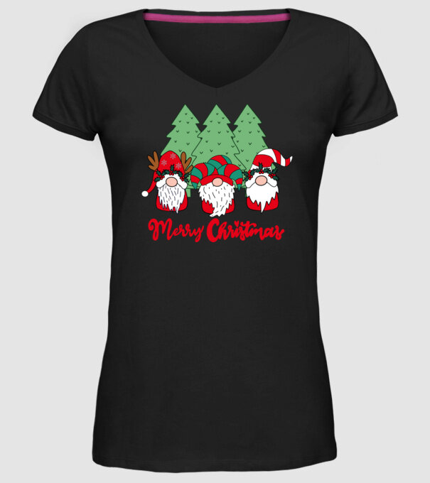 Merry christmas gnomes model negru pe tricou